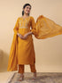 Mustard Cotton Blend Yoke Embroidered Straight Kurta Set